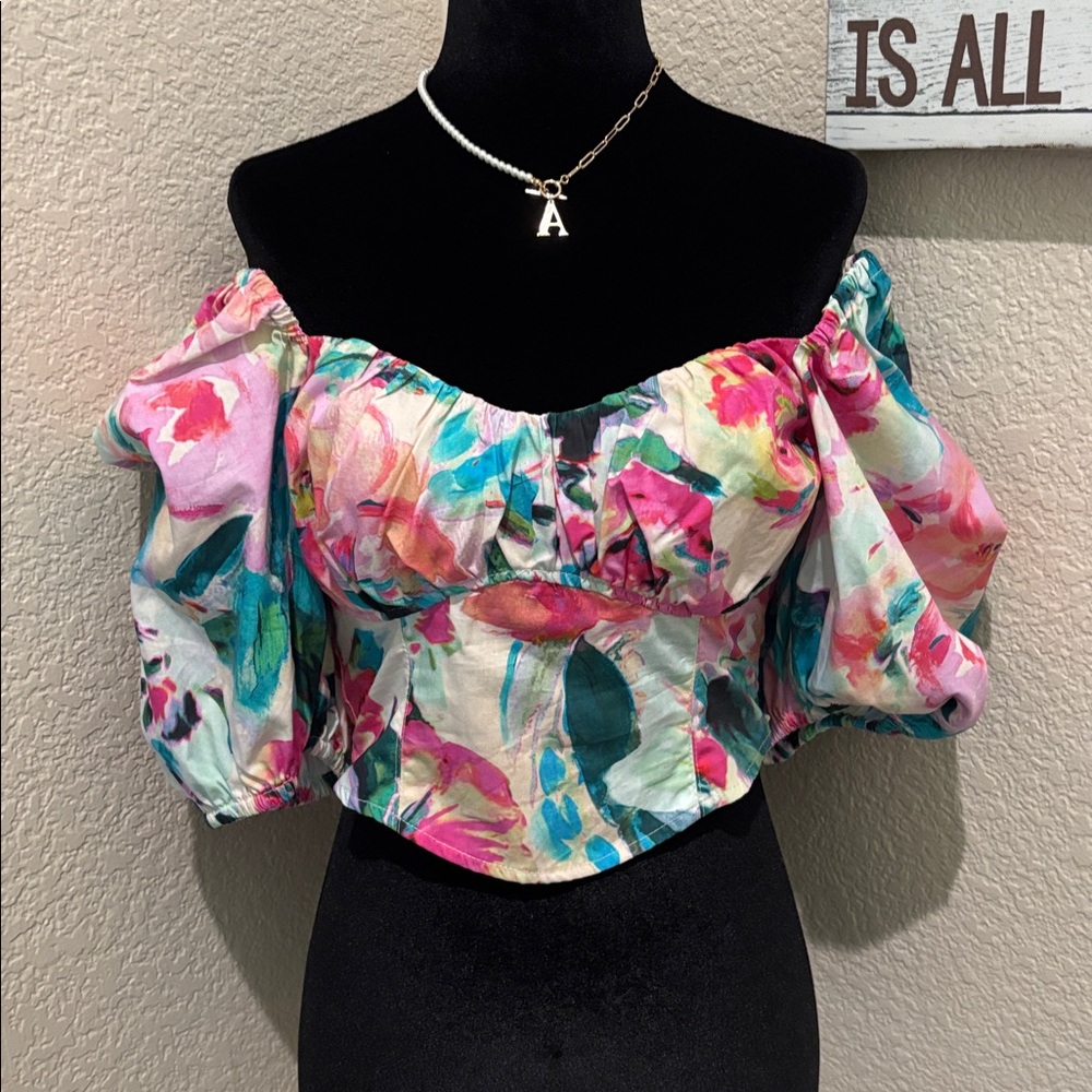 H&M Multicolor Floral Puff Sleeve Blouse